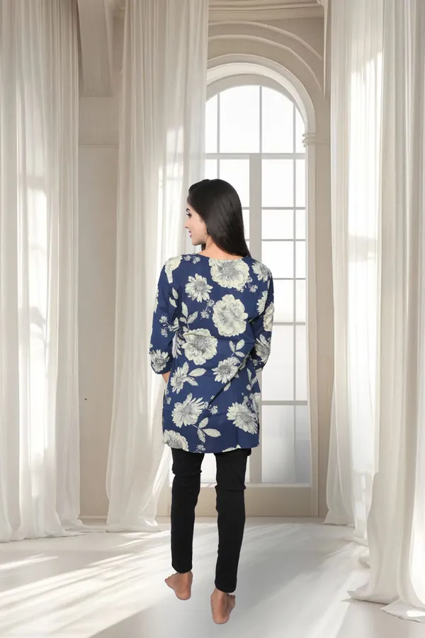 Blue_Trending_Printed_Cotton_Short_Kurta_For_Women