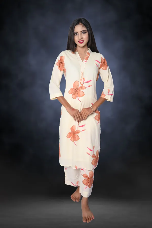 Off_White_Premium_Organza_Kurti_With_Pant_For_Women