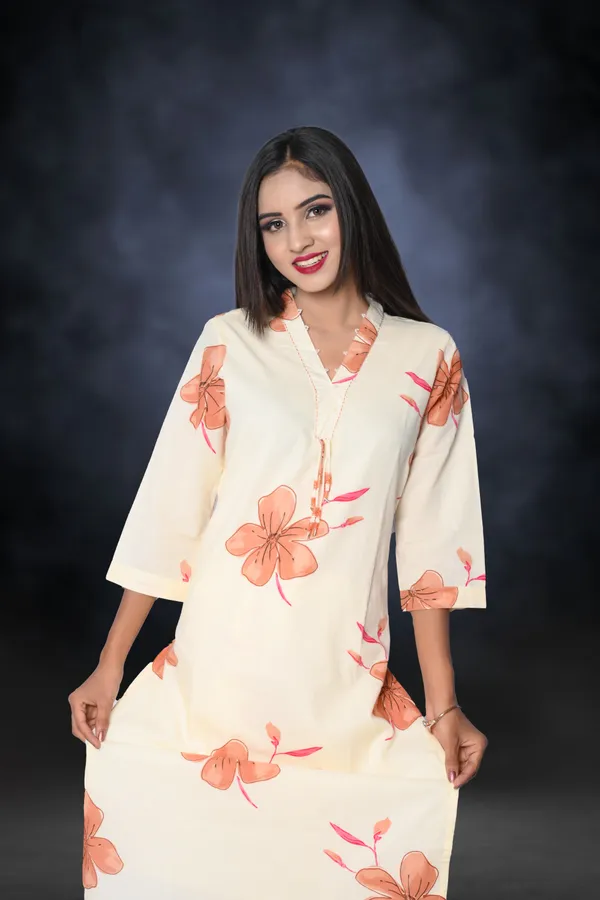 Off_White_Premium_Organza_Kurti_With_Pant_For_Women
