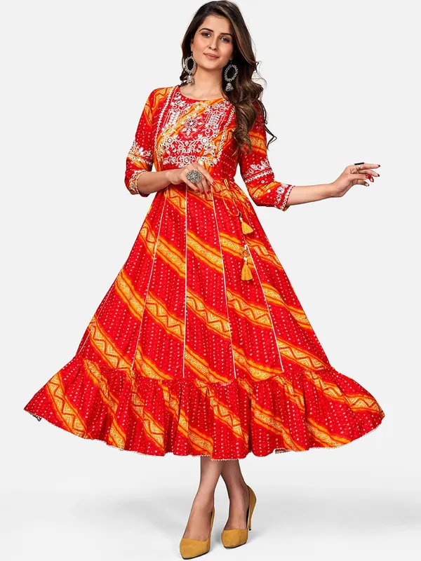 Red_Embroidered_Anarkali_Rayon_Kurta_For_Women