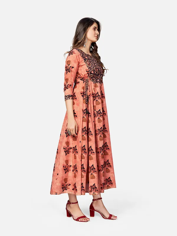 Brown_Embroidered_Anarkali_Cotton_Kurta_For_Women
