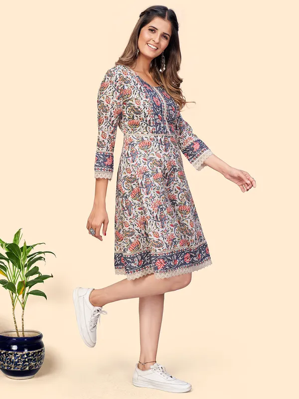 Beige_Floral_Print_Flared_Cotton_Dress_For_Women