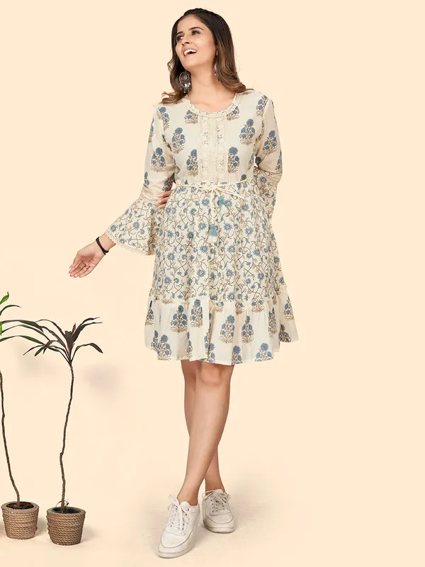 White_Printed_Flared_Cotton_Dress_For_Women