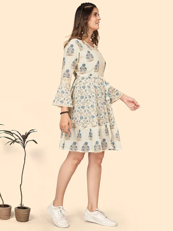 White_Printed_Flared_Cotton_Dress_For_Women