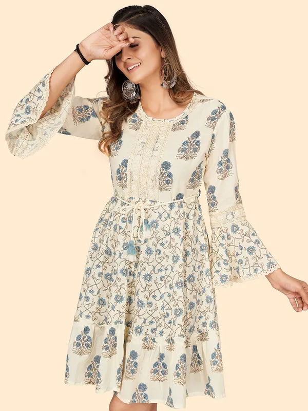 White_Printed_Flared_Cotton_Dress_For_Women