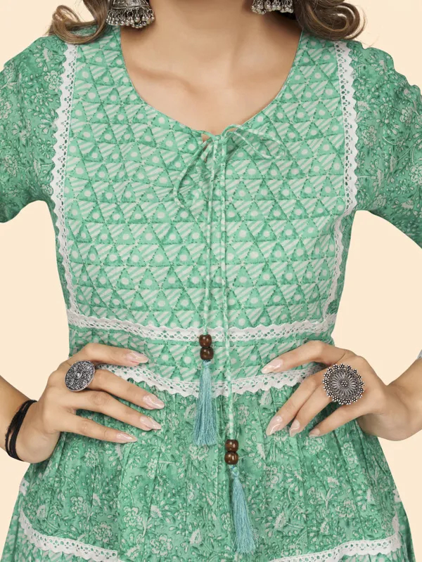 Turquoise_Printed_Flared_Cotton_Dress_For_Women