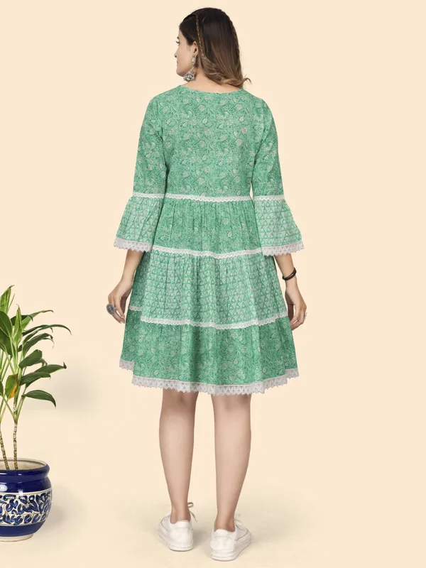 Turquoise_Printed_Flared_Cotton_Dress_For_Women
