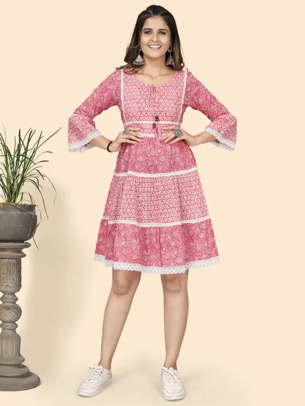 Pink_Printed_Flared_Cotton_Dress_For_Women