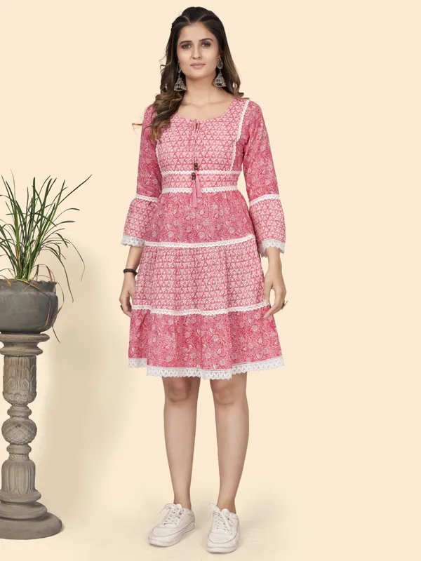 Pink_Printed_Flared_Cotton_Dress_For_Women
