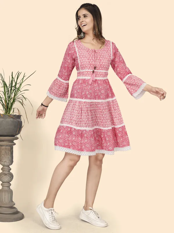 Pink_Printed_Flared_Cotton_Dress_For_Women