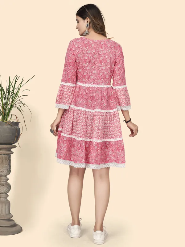 Pink_Printed_Flared_Cotton_Dress_For_Women