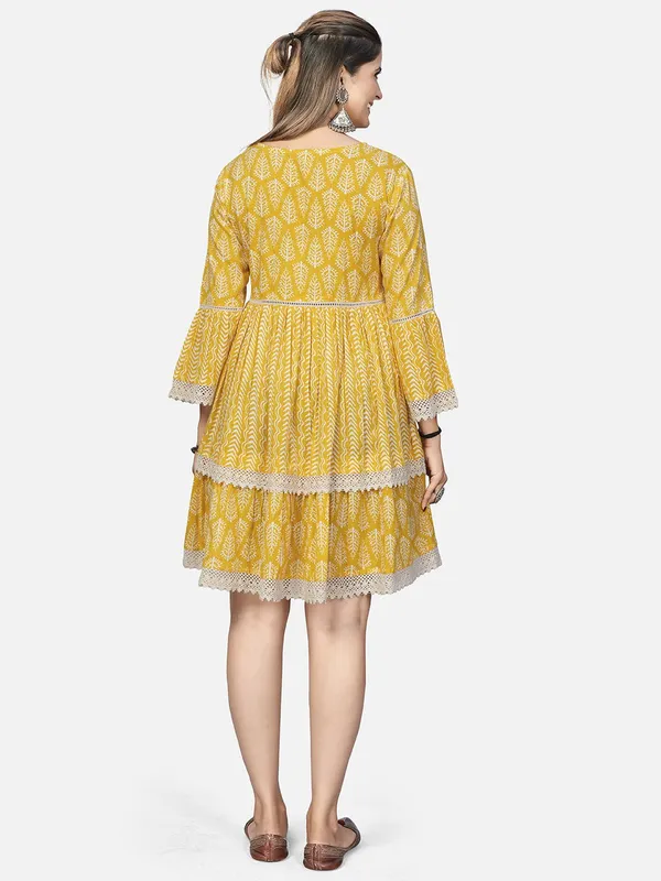 Yellow_Embroidered_Flared_Cotton_Dress_For_Women