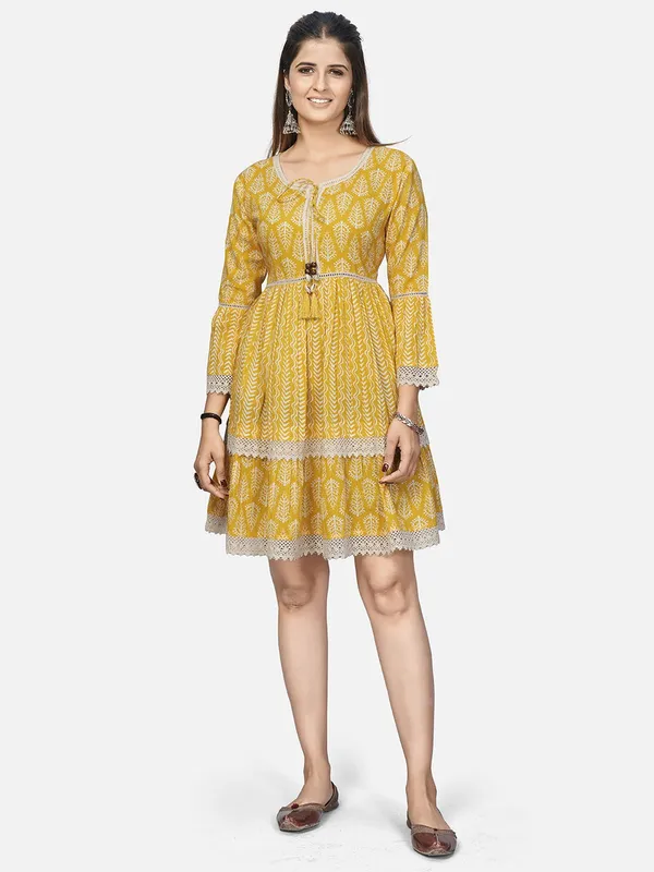 Yellow_Embroidered_Flared_Cotton_Dress_For_Women