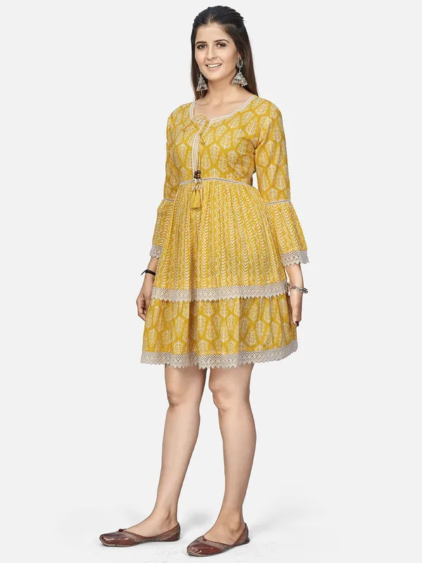 Yellow_Embroidered_Flared_Cotton_Dress_For_Women