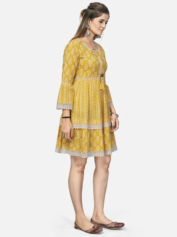 Yellow_Embroidered_Flared_Cotton_Dress_For_Women