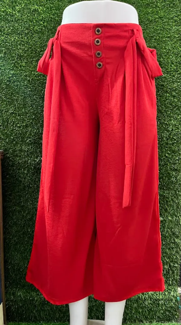 Red_Breathable_Cotton_Palazzo_With_Belt_For_Girls