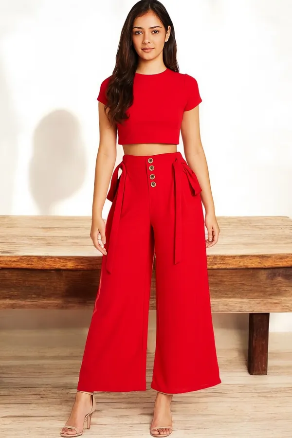 Red_Breathable_Cotton_Palazzo_With_Belt_For_Girls