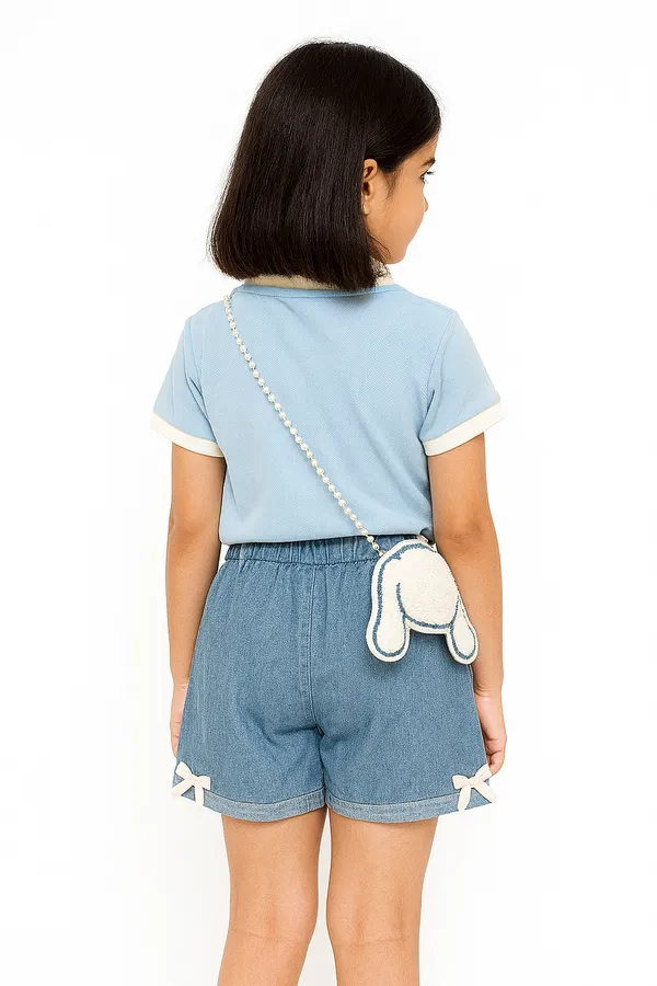 Blue_Trendy_&_Comfortable_Lovety_Character_Polo_Tee_&_Bow-Denim_Shorts_For_Girls