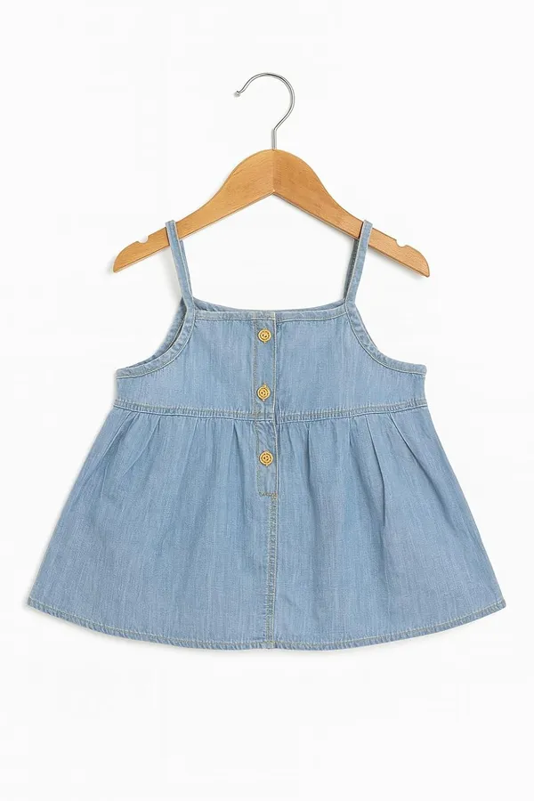 White_Trendy_&_Comfortable_Denim_Pinafore_Set_With_Flutter-Sleeve_Top_For_Girls