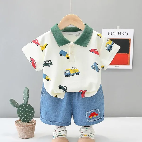 White_Trendy_&_Comfortable_Car_Denim_Short_Set_For_Boys
