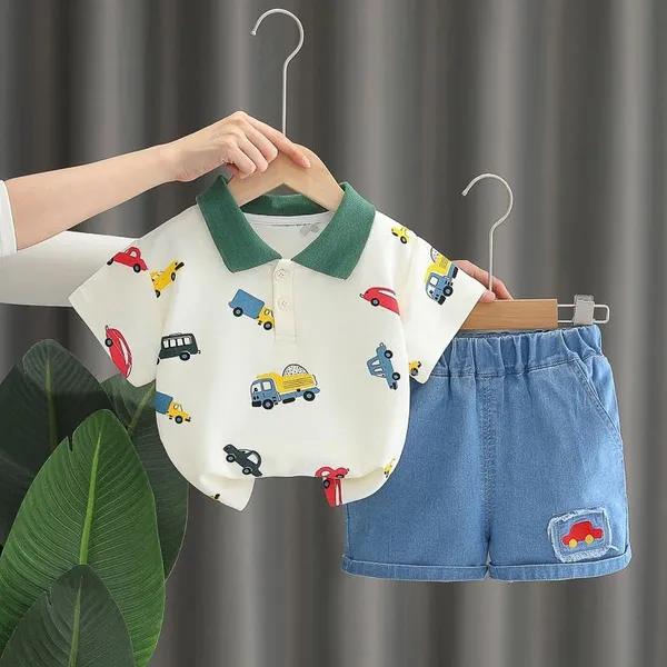White_Trendy_&_Comfortable_Car_Denim_Short_Set_For_Boys