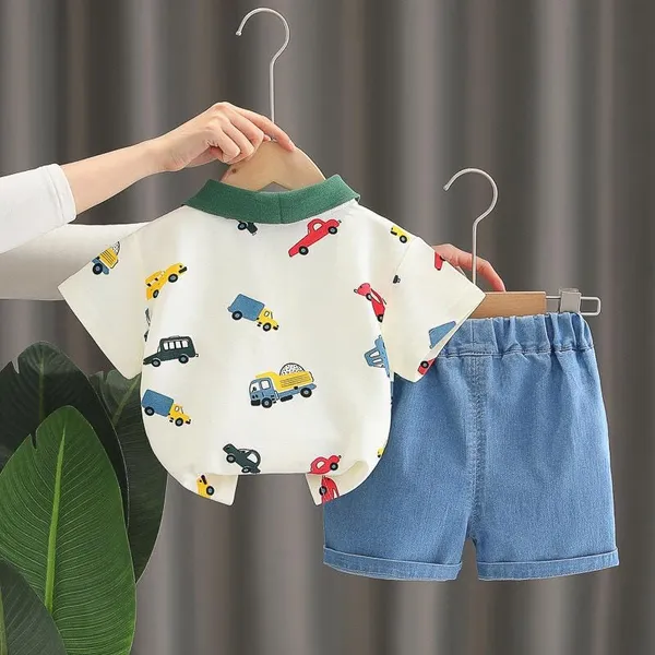 White_Trendy_&_Comfortable_Car_Denim_Short_Set_For_Boys