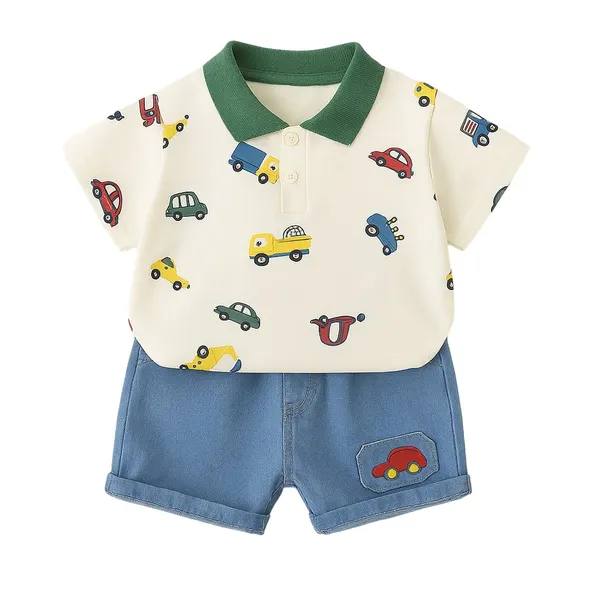 White_Trendy_&_Comfortable_Car_Denim_Short_Set_For_Boys