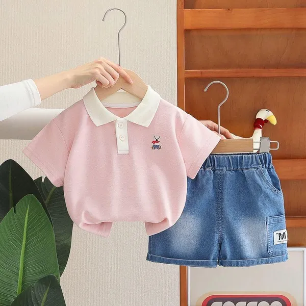 Pink_Trendy_&_Comfortable_Polo_T-Shirt_Shorts_Set_For_Boys
