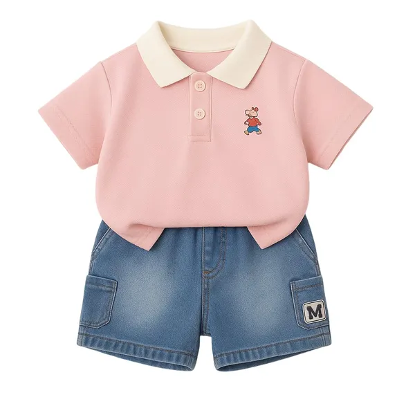 Pink_Trendy_&_Comfortable_Polo_T-Shirt_Shorts_Set_For_Boys