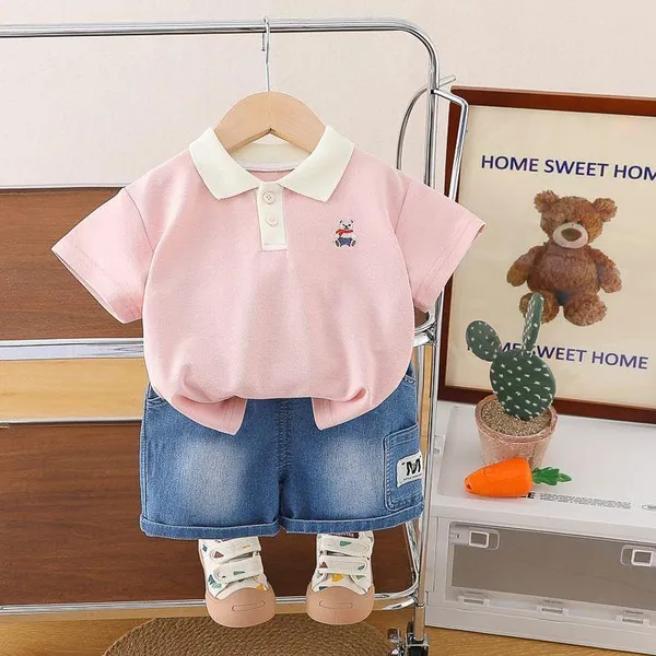 Pink_Trendy_&_Comfortable_Polo_T-Shirt_Shorts_Set_For_Boys