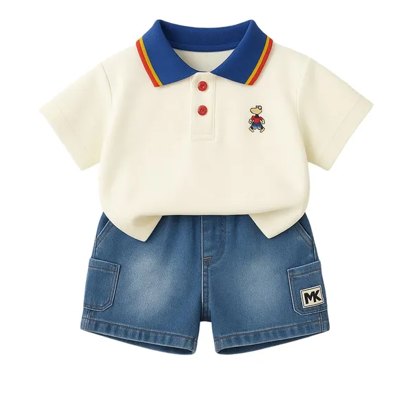 White_Trendy_&_Comfortable_Polo_T-Shirt_Shorts_Set_For_Boys