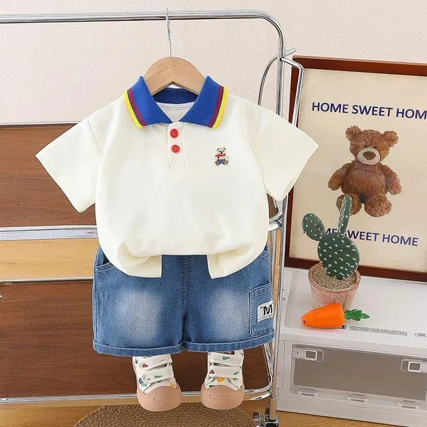 White_Trendy_&_Comfortable_Polo_T-Shirt_Shorts_Set_For_Boys