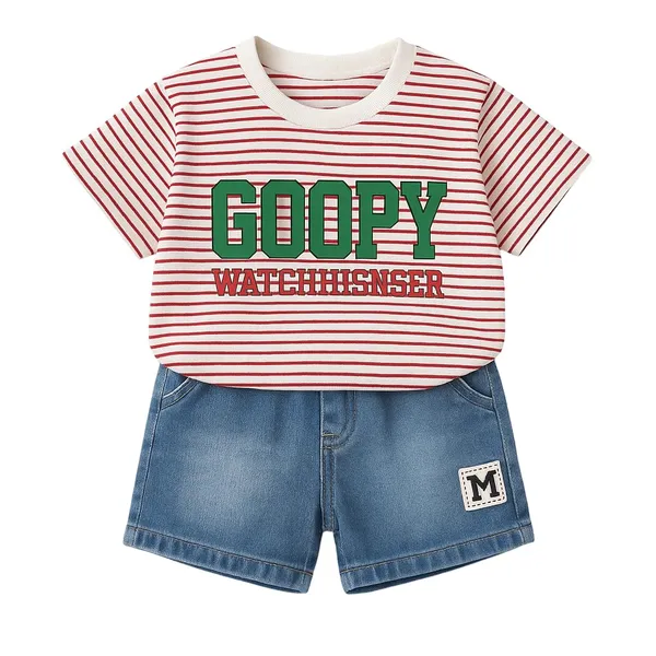 Red_Stripped_T-Shirt_Shorts_Set_For_Girls