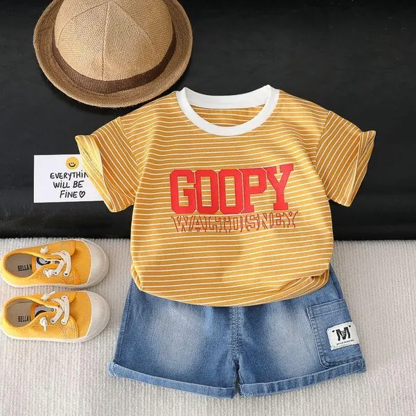 Yellow_Trendy_&_Comfortable_Striped_T-Shirt_Shorts_Set_For_Boys