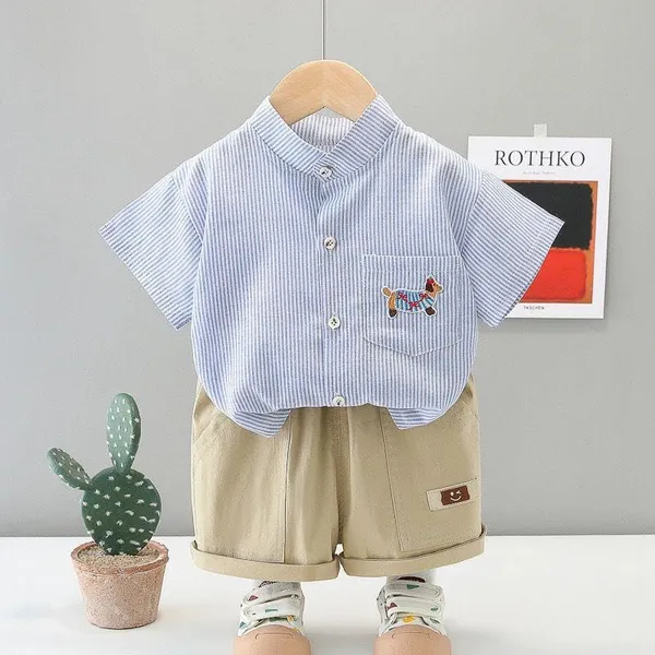Blue_Trendy_&_Comfortable_Striped_Shirt_Shorts_Set_For_Boys