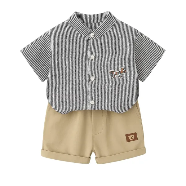 Grey_Trendy_&_Comfortable_Striped_Shirt_Shorts_Set_For_Boys