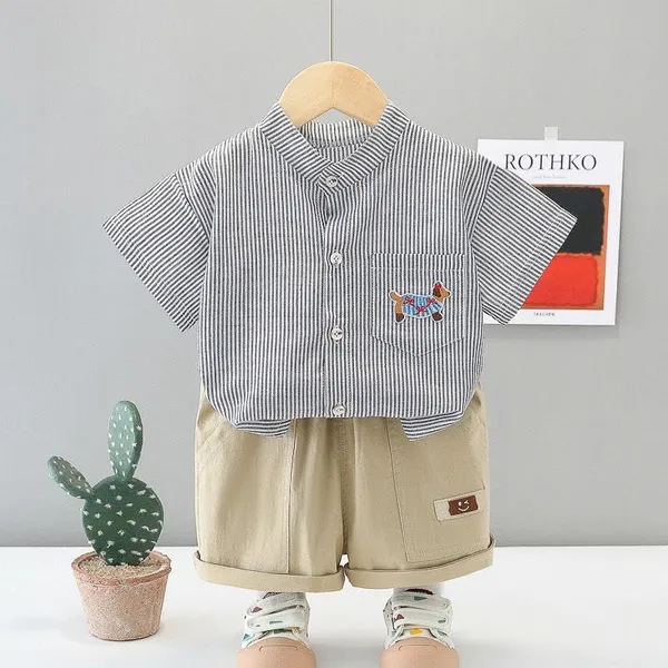 Grey_Trendy_&_Comfortable_Striped_Shirt_Shorts_Set_For_Boys