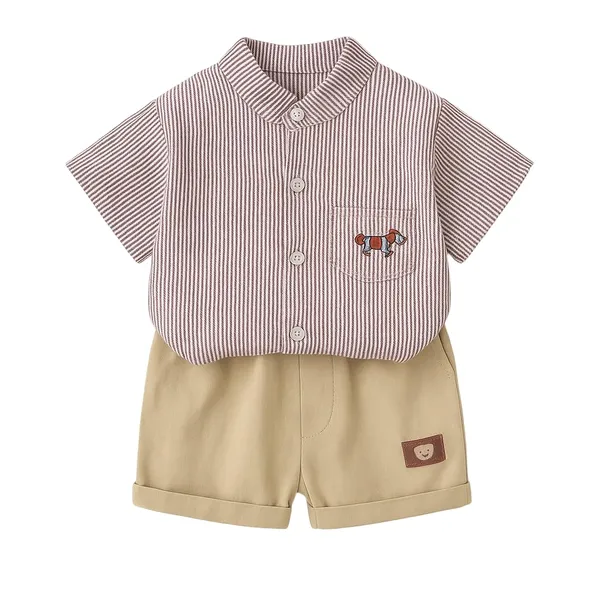 Red_Trendy_&_Comfortable_Striped_Shirt_Shorts_Set_For_Boys