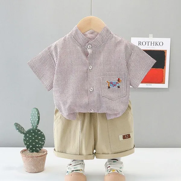 Red_Trendy_&_Comfortable_Striped_Shirt_Shorts_Set_For_Boys