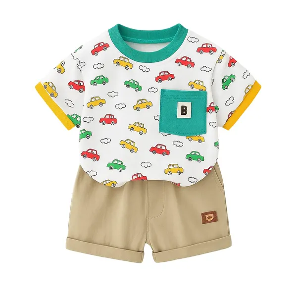 White_Trendy_&_Comfortable_Car_T-Shirt_Short_Set_For_Boys