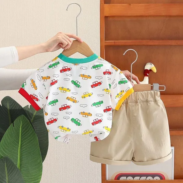 White_Trendy_&_Comfortable_Car_T-Shirt_Short_Set_For_Boys