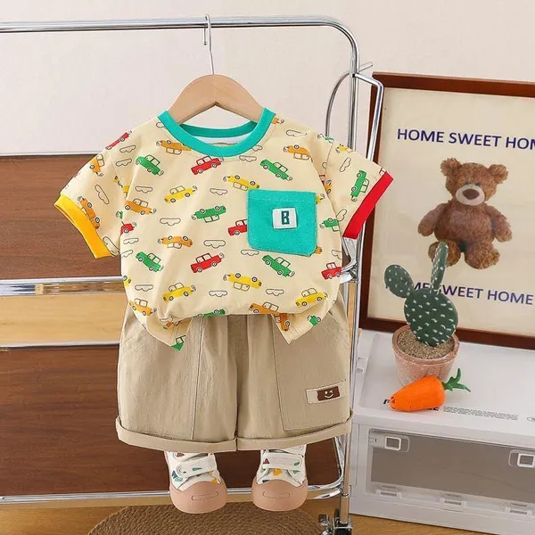Yellow_Trendy_&_Comfortable_Car_T-Shirt_Short_Set_For_Boys