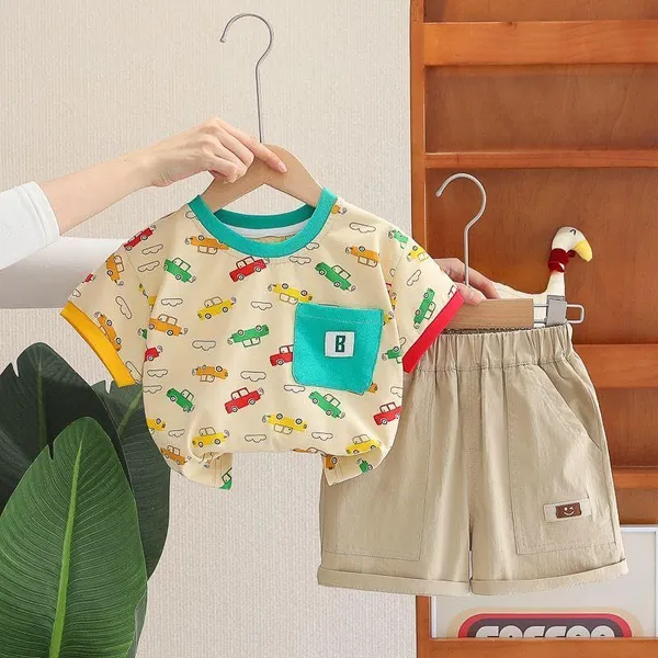 Yellow_Trendy_&_Comfortable_Car_T-Shirt_Short_Set_For_Boys