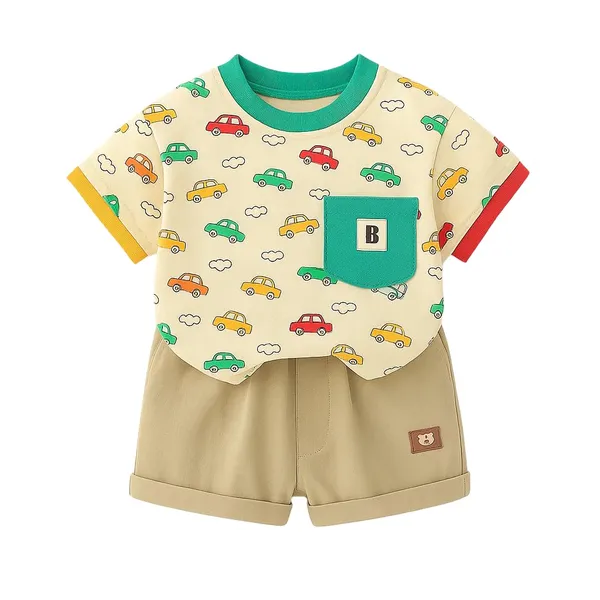 Yellow_Trendy_&_Comfortable_Car_T-Shirt_Short_Set_For_Boys