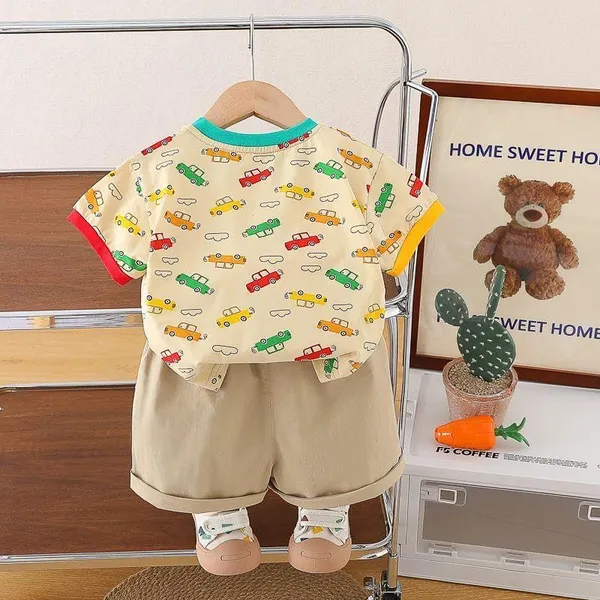 Yellow_Trendy_&_Comfortable_Car_T-Shirt_Short_Set_For_Boys