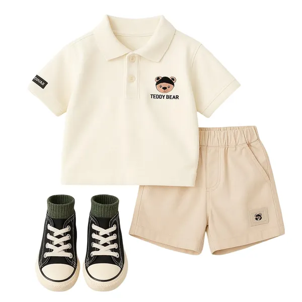 White_Trendy_&_Comfortable_Teddy_Bear_T-Shirt_Set_For_Boys