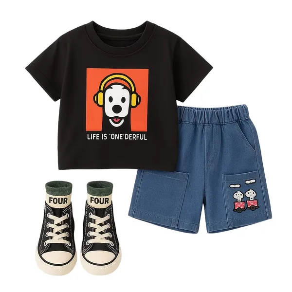 Grey_Trendy_&_Comfortable_Dog_Denim_Short_Set_For_Boys