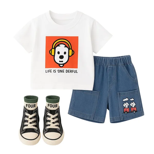 White_Trendy_&_Comfortable_Dog_Denim_Short_Set_For_Boys