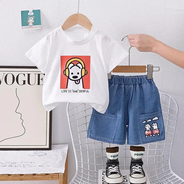 White_Trendy_&_Comfortable_Dog_Denim_Short_Set_For_Boys