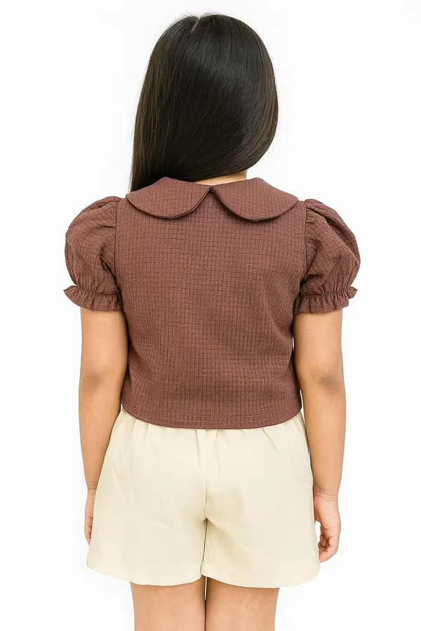 Brown_Trendy_&_Comfortable_Puff_Sleeve_Heart_Top_&_Ruffle_Shorts_Set_For_Girls